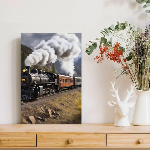 Dope Steam Locomotive Train Wall Art For Living Room And Office, Modern Canvas Print Framed Painting, 12x18 Inch on shelf