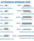 Sizes of extension springs from Heavy Duty Coil Spring Kit with 600 Piece Spring Assortment for Compression and Extension Resilience