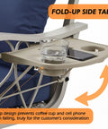 Fold-up side table with cup holder and phone slot on Heavy Duty 900 Lbs Porch Swing Chair For Three Folks Outdoor Rattan Patio Lounge