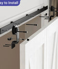 Heavy Duty 30 Inch Bi Folding Barn Door Hardware Kit For Two Doors Black Top Mount Track With Steel Rollers 330 Lb Capacity