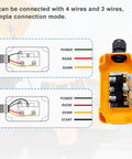 Diagram and close-up of Dump Trailer Remote Control Switch 12V DC Up And Down Control for Lift Gate Trucks with wiring guide.