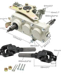 All In One Heavy Duty 4WD CV Axle Shaft Assembly Kit With Reverse Gearbox For ATV Go Kart Quad Buggy Includes Front And Rear Swing Arms Wheel Hubs Brake System Drive Shaft Differential components with measurements.