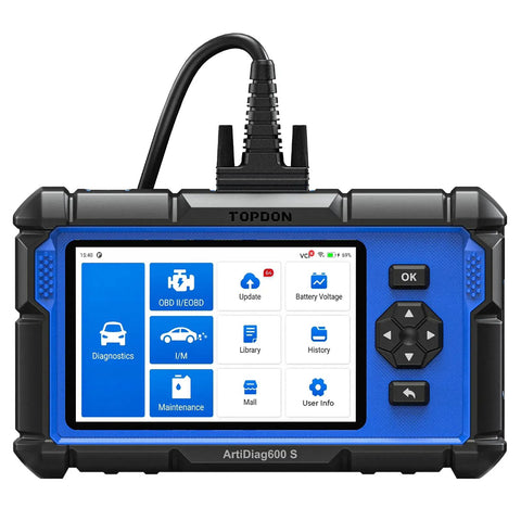 OBD2 Scanner Pro Grade With 9 Reset Services showing main interface and menu options on screen.