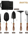 Five Piece Garden Tool Set With Stainless Steel Heads And Ergonomic Walnut Handles Grab And Go Cultivator Hoes Shovel Trowel And Weeder