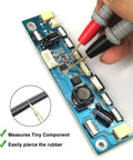 Hands using Go-To All-In-One 6000 Counts TRMS Digital Multimeter with Auto Ranging on a circuit board.