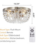 Cool Low Profile Boho Ceiling Fan With Light And Remote Control, Crystal Cage Design, Modern Flush Mount with dimensions