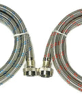 Heavy Duty Stainless Steel Washing Machine Hoses Set Four Feet Long Pair Built To Last Burst Proof Water Supply Lines Red And Blue Striped