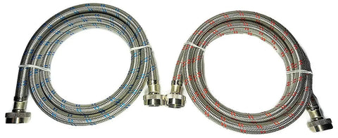 Heavy Duty Stainless Steel Washing Machine Hoses Set Four Feet Long Pair Built To Last Burst Proof Water Supply Lines Red And Blue Striped