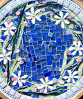 9 Inch Mosaic Art Lazy Susan With Handcrafted Stained Glass Design showcasing floral pattern on blue background