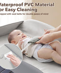Must Have Portable Baby Changing Table With Waterproof Pad And Diaper Station Dresser Style Organizer With 3 Storage Baskets And Mobile Nursery Organizer For Newborn Essentials Safe And Easy To Use showing a baby on waterproof pad