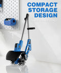 Cordless Garden Tiller 20V No Cord Hassle With 8.6 Inch Cultivator Head shown in compact storage position
