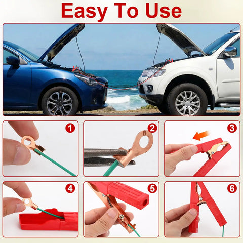 Easy to use Two Pack Heavy Duty Pure Copper Battery Charger Clamps Alligator Clips With Insulating Sheath For Under 5 AWG Cables 12V 24V 36V