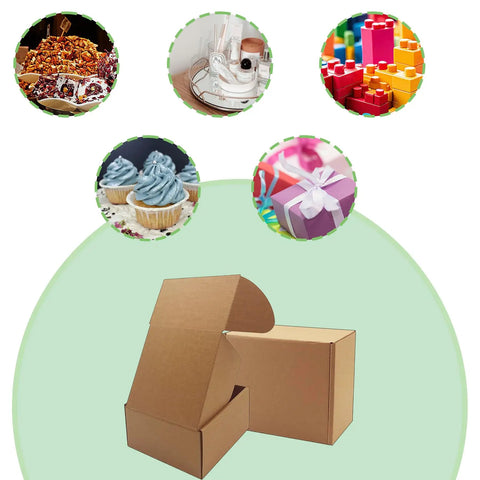 Rock Solid Brown Corrugated Shipping Boxes 6X5X3 Inches Bulk 28 Pack sturdy mailers with various packaged items around