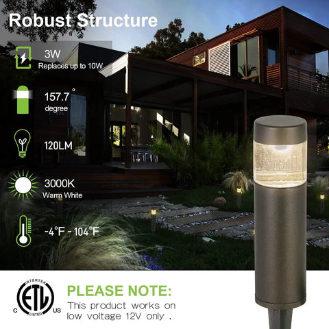 Dope Low Voltage Landscape Lights 3W 120LM LED Round Bollard Light 12V-15V in yard with modern house at night, weatherproof design