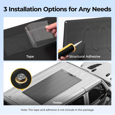 Arch Pro 200W Anti Shading N Type Fiberglass Flexible Solar Panel installation options for RV Boat Camping.