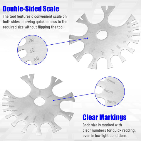Dead On Piercing Gauge Measuring Tool Stainless Steel Body Jewelry Sizer Wheel Millimeter Chart For Ear Nose Ring Earring Belly Barbell And Tongue Piercing Professional Fit Check