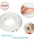 25 Ft Insulated Copper Line Set For Mini Split Systems With One Half Inch And One Quarter Inch Lines Seamless ASTM B280 Tubing Leak Proof Heavy Duty Air Conditioner Refrigeration Coil displayed with connectors and insulation detail