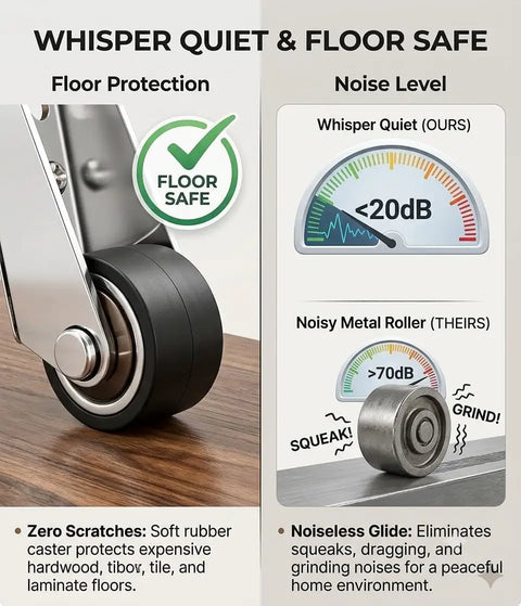 Heavy Duty Sliding Door Vertical Track Rollers Rock Solid Alloy Steel Design Offers Dead Silent Rubber Casters That Glide Smooth On Barn Doors Cabinets Gates And Drawers While Carrying Up To One Hundred Ten Pounds In A Snazzy Six Piece Pack, showcasing whisper quiet roller with floor protection.