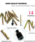 12 Pack 5/16-18 X 4 Inch Hanger Bolts With Alloy Steel Driver And HSS Twist Drill shown with 14 pieces of furniture hardware