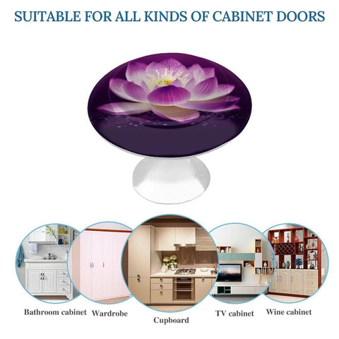 Two Pack Round Cabinet Knobs And Drawer Pulls 1.1 Inch For Kitchen Dresser Purple Flower Finish Durable Stainless Steel Aluminum on cabinet doors