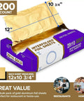 Heavy Duty Aluminum Foil Sheets 12 Inch Pop Up 200 Count Pre Cut For Restaurants And Home Kitchens package