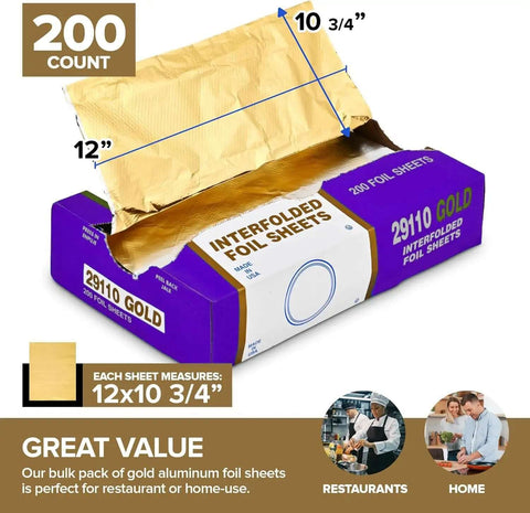 Heavy Duty Aluminum Foil Sheets 12 Inch Pop Up 200 Count Pre Cut For Restaurants And Home Kitchens package