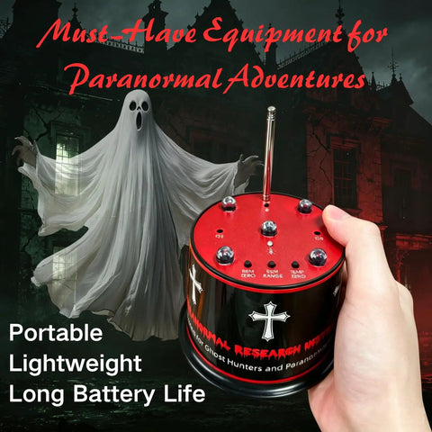 Next Gen Ghost Hunting Equipment With Auto Calibration EMF Detector And Temp Deviation Alerts Pro Grade Adjustable Five Sensitivity Levels Real Time Audible And Visual Alarms Field Fringe Detection Battery Powered 40 To 60 Hours, hand-held red unit