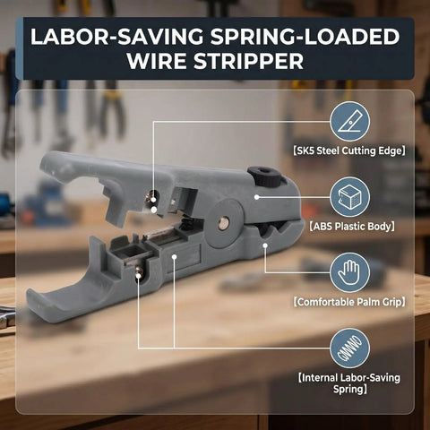 Hilitand Compact Wire Stripper And Cutter Tool With Durable Sk5 Steel Blade And Strong Abs Body, featuring spring-loaded mechanism.