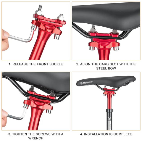 Installation guide for Shock Absorbing Bike Seatpost 31.6 x 400mm with red black aluminum alloy suspension post