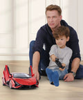 Father and son playing with Lamborghini Sian FKP 37 1/14 RC Car For Kids Red Realistic 13.3 Inch Scale Remote Control Toy