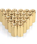 Close-up of brass standoffs from Raspberry Pi All-In-One Spacer Kit 160 Pieces M2.5 Brass Standoffs Nuts Screws Set For Raspberry Pi 4 Model B 3B 3B Plus Zero W 2B And More Easy Install Pro Accessories, arranged in a pyramid.