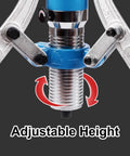 Close-up of 50 Ton Hydraulic Gear Puller Tool with Pro Grade Alloy Steel Arms for Auto Repair, adjustable height detail