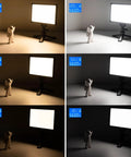 Ultra Thin 15W LED Video Light Panel With Pro-Grade Adjustable 3300K-5600K Color Temperature, shown at various brightness levels