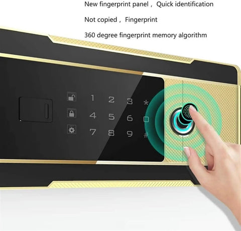 Person using the fingerprint scanner on a Black Electronic Safe With Fingerprint Lock For Home, Office, And Wall Mount Cabinets, Hidden Safe Box.