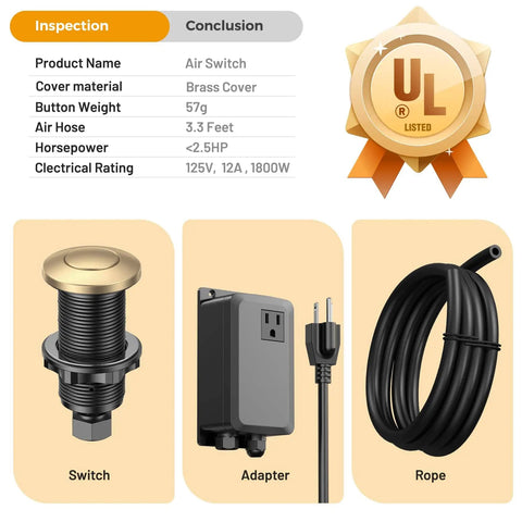 Garbage Disposal Air Switch Kit With Sink Top Button, UL Listed, Easy Install, Universal Fit, Perfect Match For Delta Champagne Bronze Faucets
