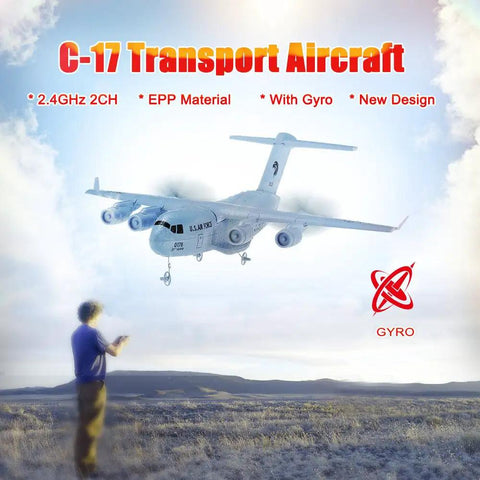 C-17 RC Airplane With 2.4GHz 2CH Remote Military Transport Aircraft 373mm Wingspan EPP Foam Fixed Wing Plane in flight