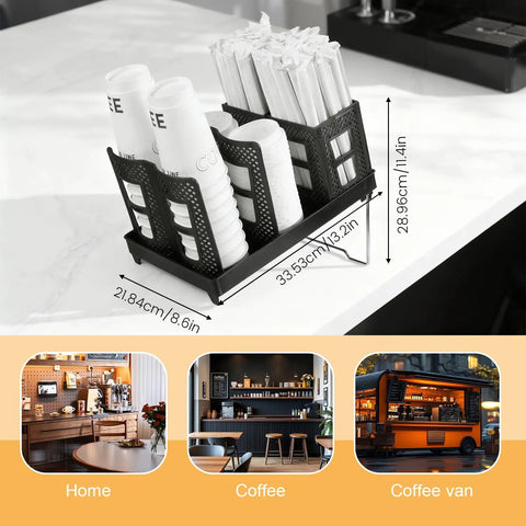 Paper Cup And Lid Holder With Straw Organizer For Countertop Coffee Station Bar Kitchen Or Office Black Fits 8 Oz To 22 Oz Cups
