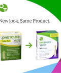 Verio Blood Glucose Test Strips For Daily Sugar Checks, Fast Five Second Readings, two boxes showing updated packaging