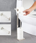 Free Standing Toilet Paper Holder for Bathroom Made From SUS 304 Stainless Steel With Brushed Finish beside toilet seat