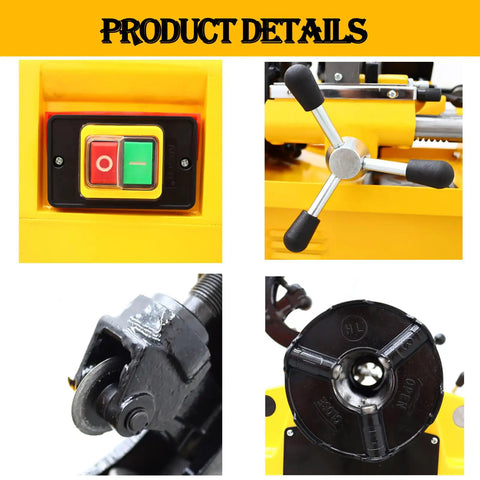 Beefed Up Electric Pipe Threader Machine With One Half To Two Inch NPT And BSPT Dies control panel with switch and handle details.