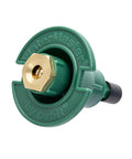 No Fuss Premium 10 Pack Plastic Flush Pop Up Sprinkler Heads With Bombproof Brass Full Spray Nozzle close-up of brass nozzle.
