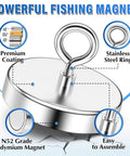 Beast Mode Neodymium Fishing Magnet With Countersunk Hole, 1600 Lbs Pull, 4.72 Inch Diameter, showing design features and specs.
