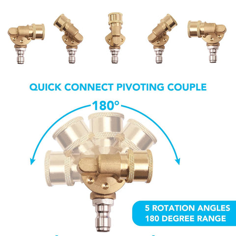 Brass pressure washer nozzle tip kit with five quick-connect rotating spray tips and 1/4 in connectors, 180° range
