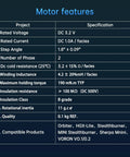 High-temp 36mm NEMA14 pancake stepper motor specs table: 2-phase, 1.8° step, 3.2V, 1.0A.