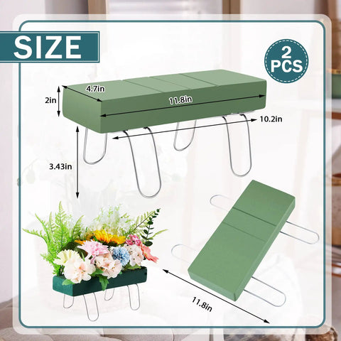 2 Pack Headstone Flower Saddles With Foam 12 x 11 Inch Galvanized Grave Saddles For Cemetery Floral Displays with dimensions
