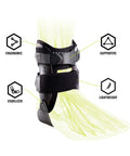 Bionic Stirrup Ankle Brace for Left Foot Large Size with Rigid Uprights and Low Profile Footplate shown on a model foot
