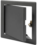 Heavy Hitter Six By Six Inch Galvanized Steel Service Door featuring tight click hinges and stealth anthracite plate in open position.