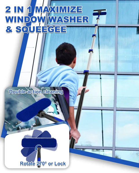 Person using Pro Grade 30Ft Reach Solar Panel Cleaning Kit With 20 Inch Water Fed Brush Telescoping Pole From 5 To 24 Feet