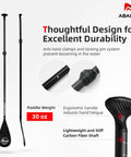 Legit Three Piece Adjustable Stand Up Paddle Board Gear with durable carbon fiber shaft, 30 oz weight, ergonomic handle.