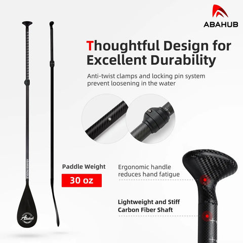 Legit Three Piece Adjustable Stand Up Paddle Board Gear with durable carbon fiber shaft, 30 oz weight, ergonomic handle.
